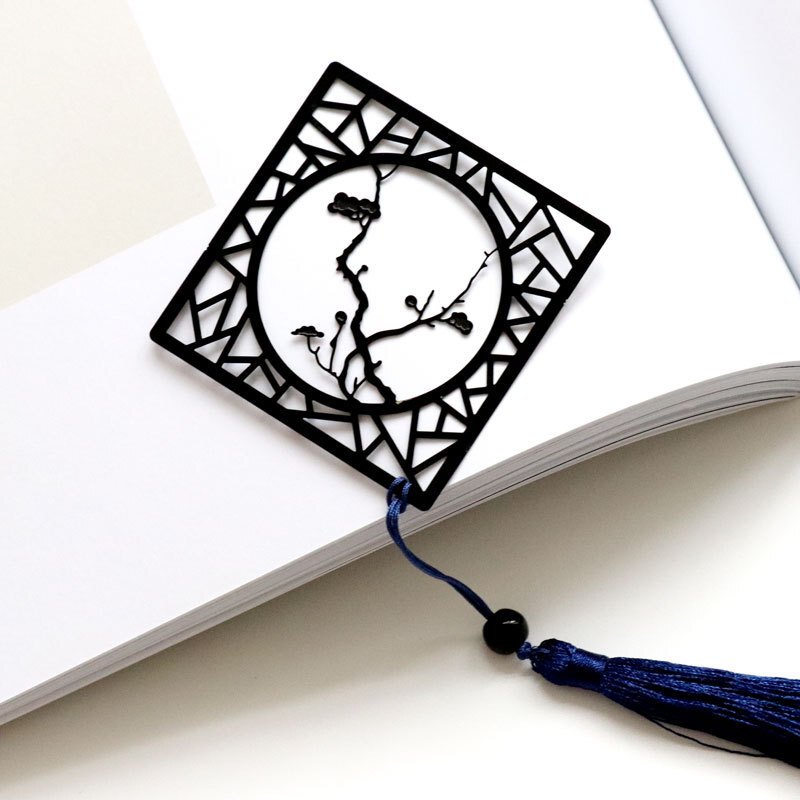 中国风古风听竹书签方窗水墨风金属镂空流苏生日送女生送老师开学毕业
