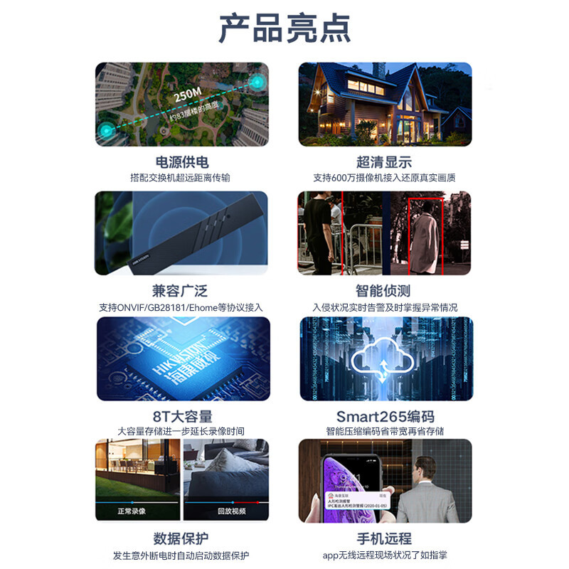 海康威视 16路智惠Q系列通用智能型1盘位录像机+6T硬盘 支持H.265视频编码码流 监控NVR 高清安防监控主机
