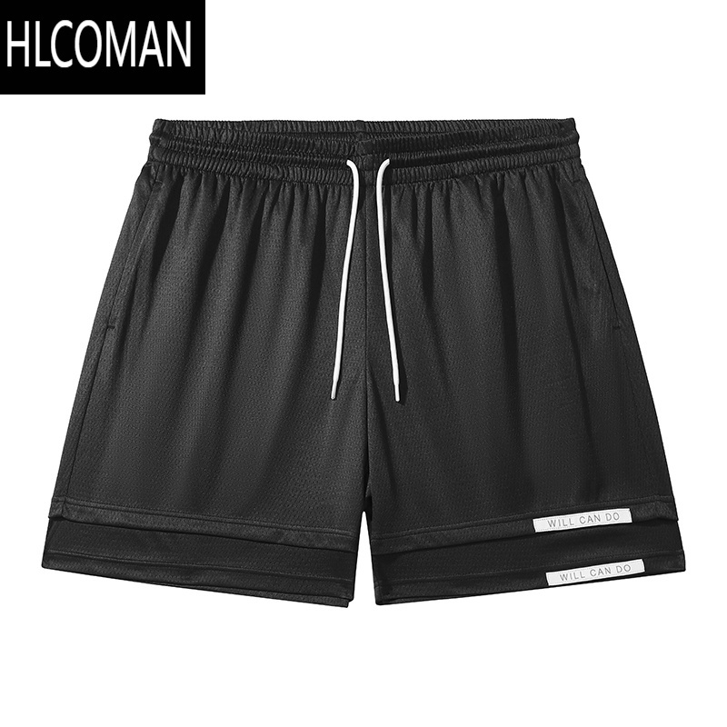 HLCOMAN针织网眼速干运动短裤男夏季新款篮球跑步四分球裤积木
