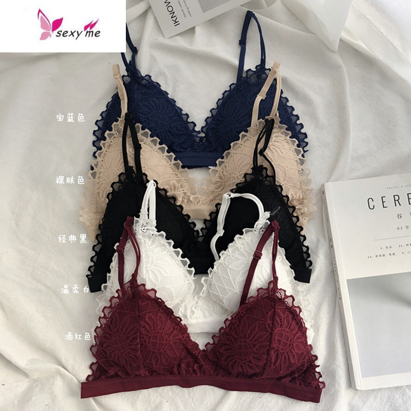 少女蕾丝性感内衣女薄款无钢圈小胸聚拢法式三角杯胸罩文胸女学生