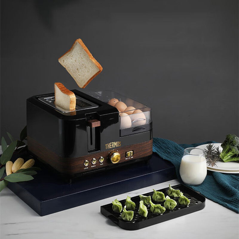 膳魔師(THERMOS)早餐吧早餐机 多功能料理锅 烘蒸煮煎多功能一体机 EHA-5311A-B / 台