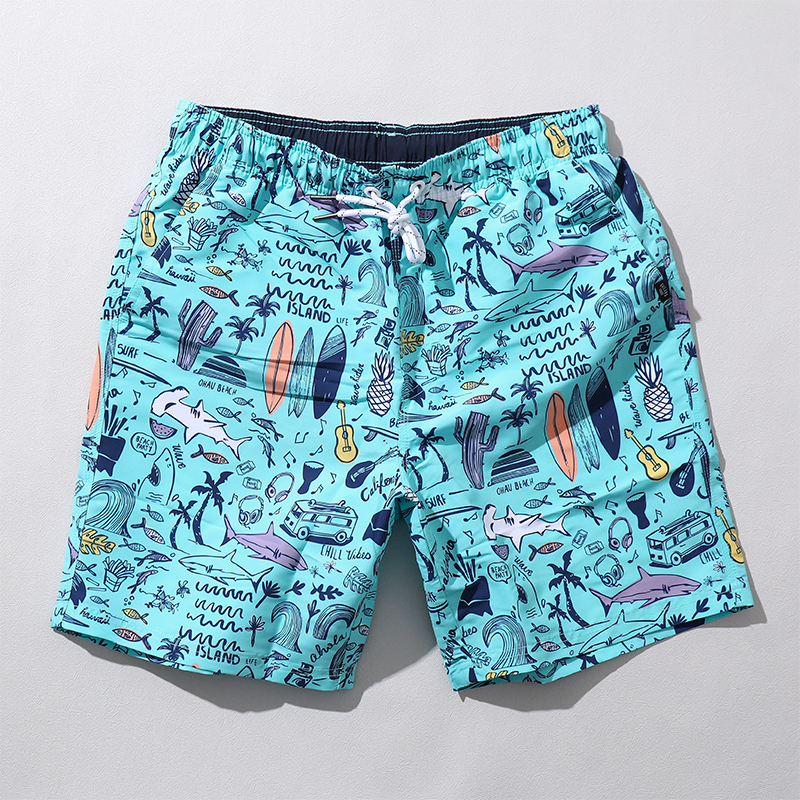 三亚沙滩裤男速干卡通印花泳裤时尚百搭五分裤海边可下水短裤潮牌视频