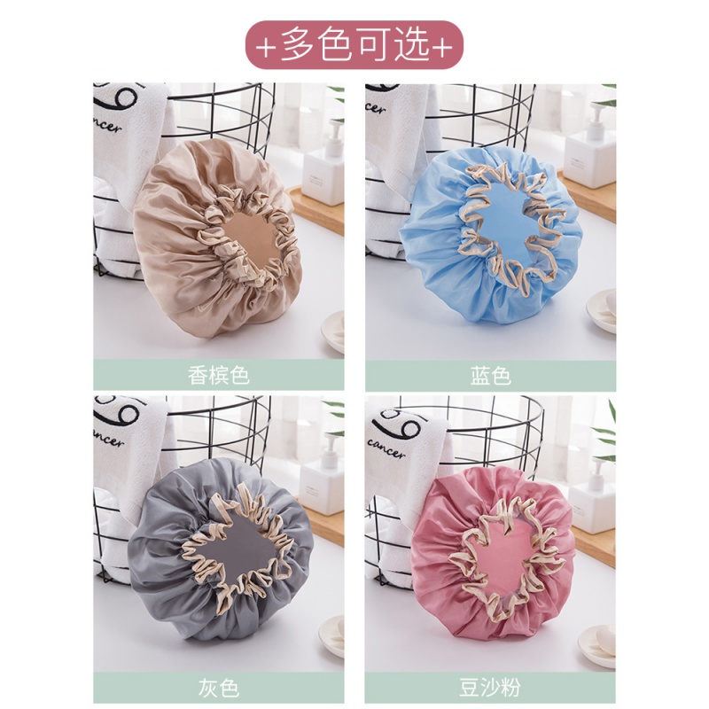 浴帽女双层防水洗澡专用淋浴头套帽子沐浴发套防油烟防尘发套发帽 三维工匠 蓝色[加大加厚防水更强]高清大图