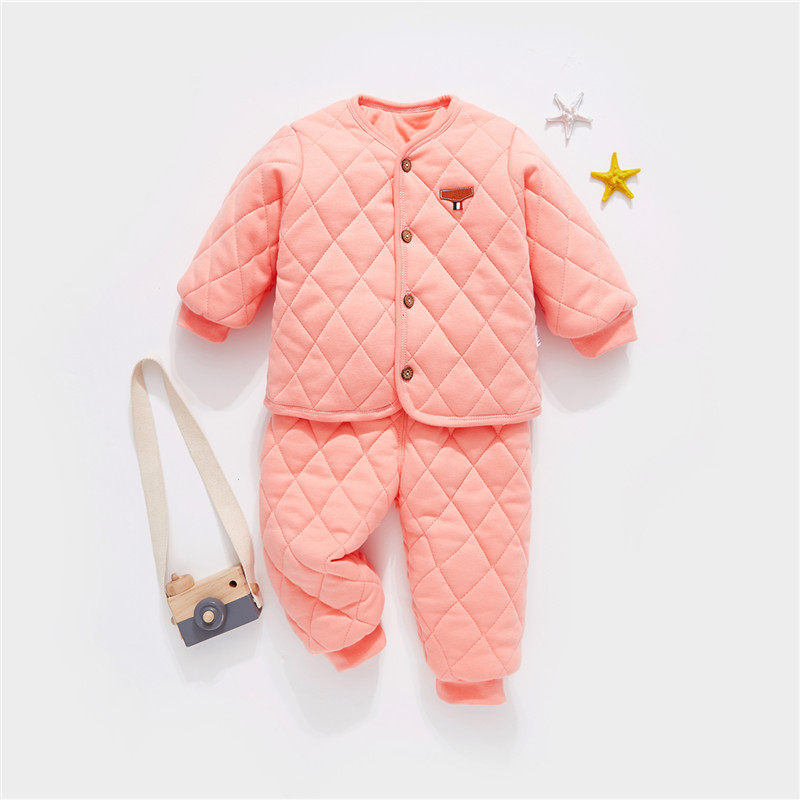 huayangtu宝宝加绒加厚保暖套装1婴儿夹棉冬装2岁儿童棉内衣秋冬季两