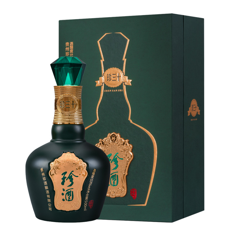 珍酒 珍三十 53度 酱香型白酒 纯粮食坤沙酒 500ml/盒 盒装