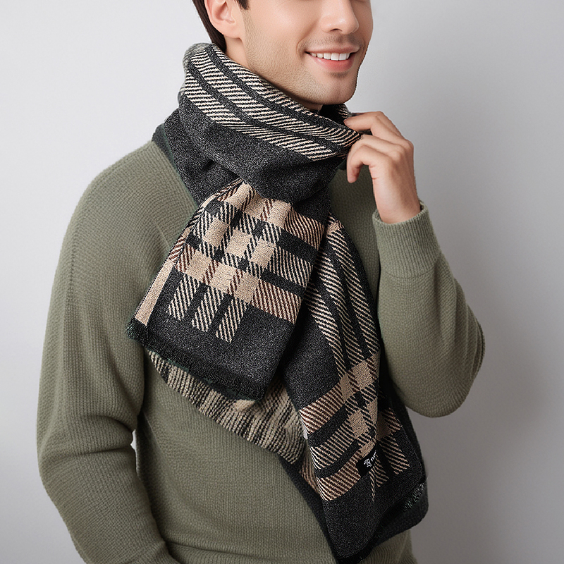 啄木鸟围巾男士秋冬季2024新款格子保暖防寒围脖百搭男款脖套男啄高清大图