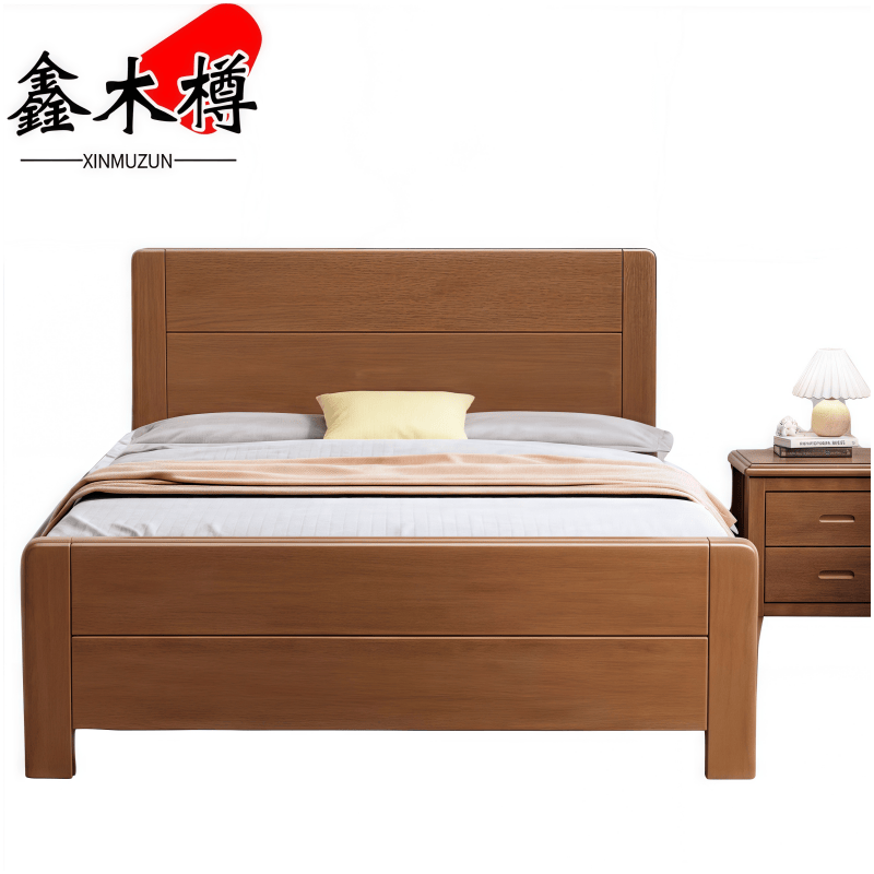 鑫木樽实木床+床头柜1.5米套高清大图