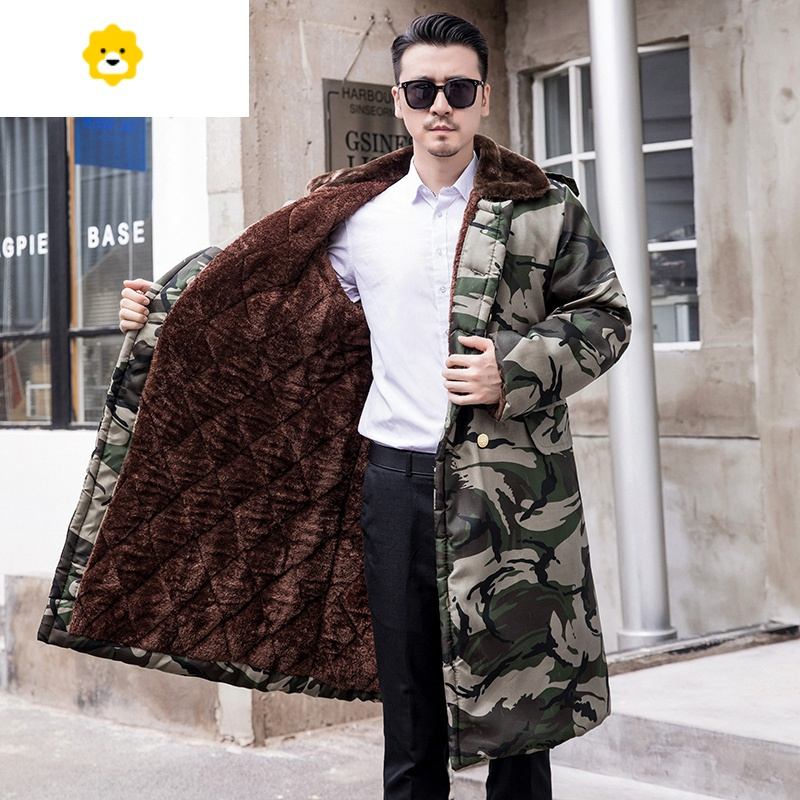 fish basket棉衣男军大衣男款棉大衣迷彩外套防寒工作服棉袄加绒劳p袄