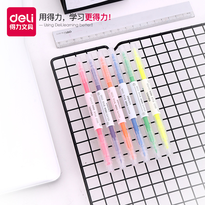 得力(deli)双头荧光笔记号笔学生用一套重点划粗线糖果色标记笔小号闪光笔记号笔彩色粗划重点套装大容量 斜头+圆头