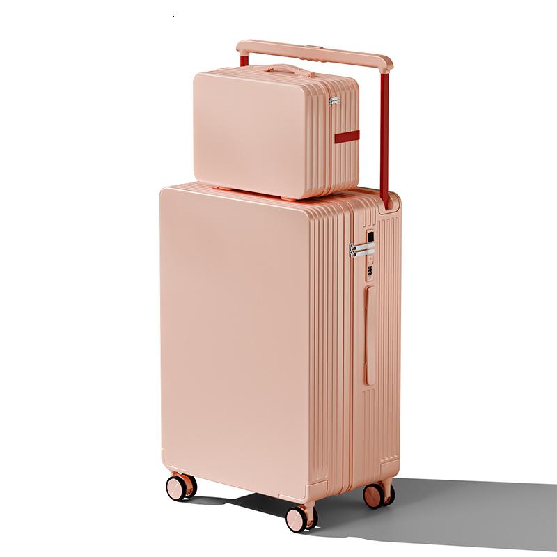 子母箱碳纤维宽拉杆行李箱印花24寸登机密码箱旅行箱定制图案logo 粉色子母箱 24寸