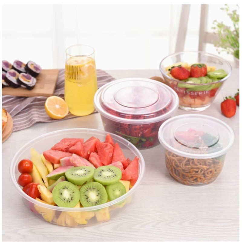安步塔 一次性塑料碗餐盒塑料带盖圆/方1500型 1250ml 箱150套高清大图