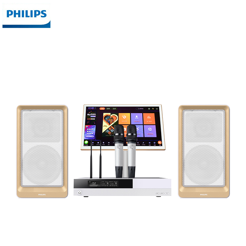 飞利浦(PHILIPS)CSS6002K家庭ktv点歌机音响套装影院家用三合一功放 6寸白色音箱