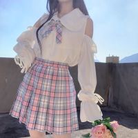 秋季日系软妹花边JK学生单件衬衣洛丽塔内搭娃娃领长袖露肩白衬衫 白色 622衬衫 S (90斤以下)
