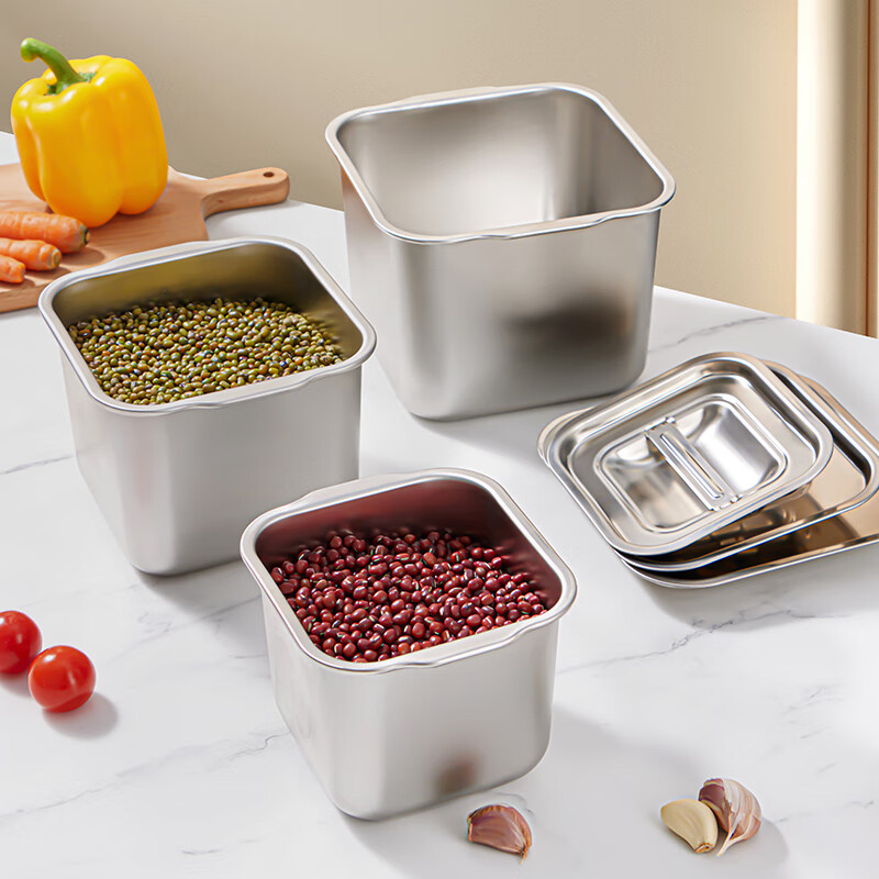 不锈钢调味罐方形味盅调味罐猪油罐油盅家用厨房果酱盆佐料收纳盒高清大图