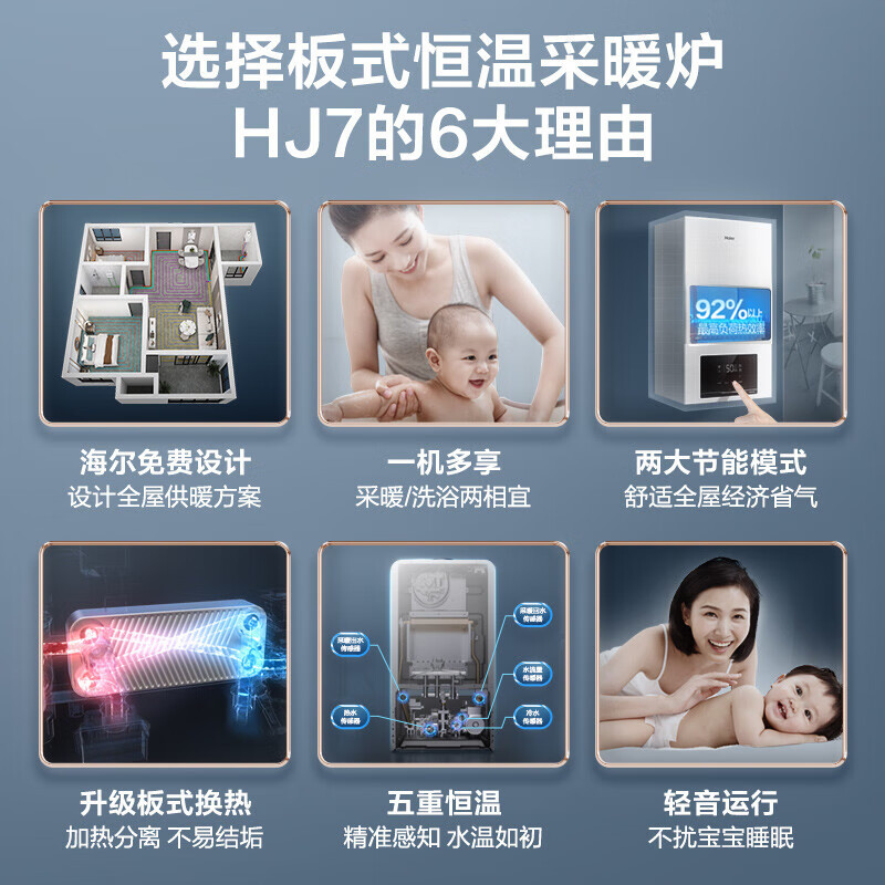 海尔(Haier)燃气壁挂炉HJ7天然气板换式采暖炉26KW家用WIFI智控地暖供暖全屋热水洗浴智慧节能 五点恒温