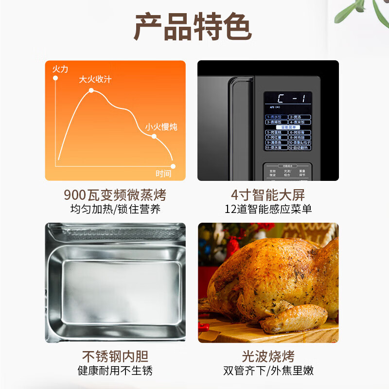 格兰仕(Galanz) 不锈钢内胆微波炉烤箱一体机家用平板900w25升微波炉一级能效G90F25CSLV-C3(G0)高清大图