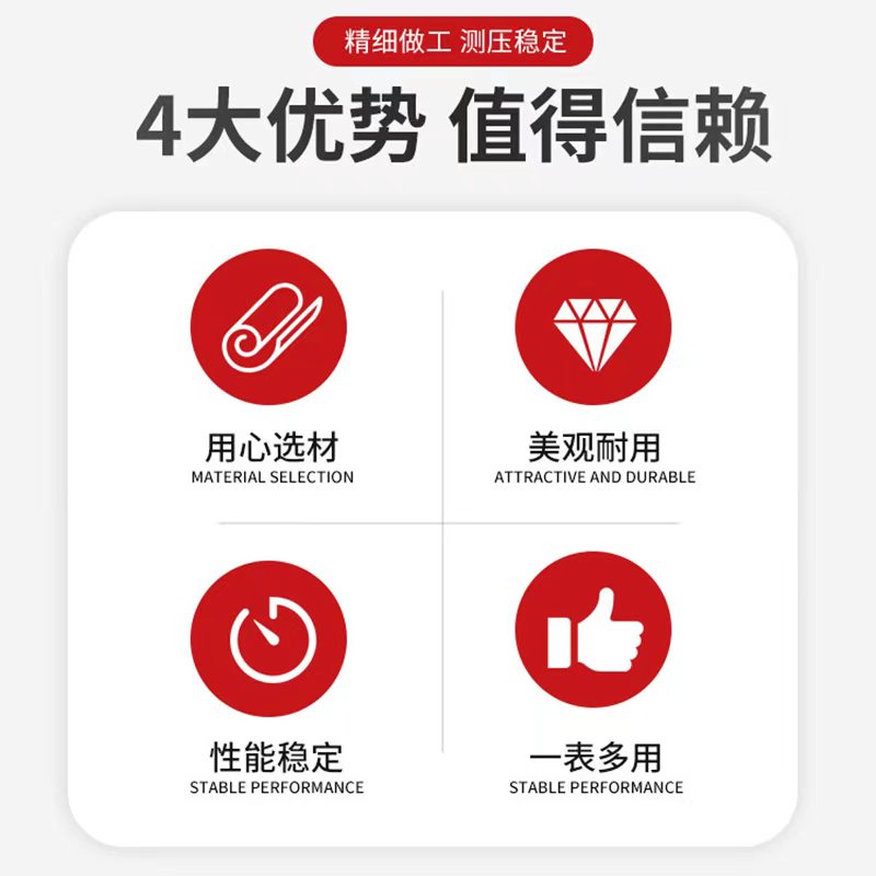 红旗 不锈钢耐震压力表 径向1.6级充油水压气压油压表 耐高温防腐蚀 YTN-100BF 0~60MPa 1只装高清大图