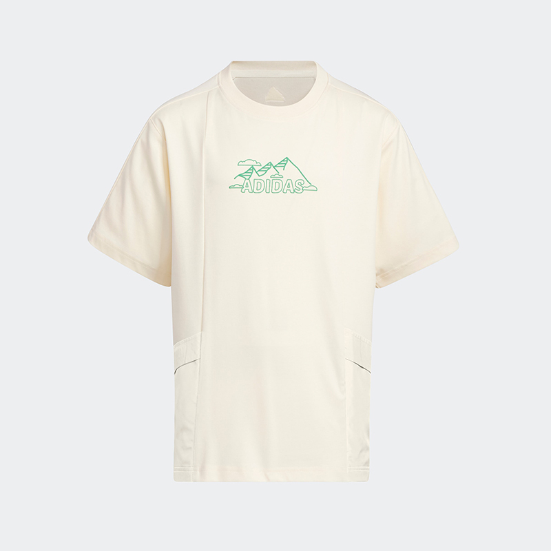 adidas 童装 silk tee 拼色字母logo图案印花运动休闲短袖t恤 男童 浅