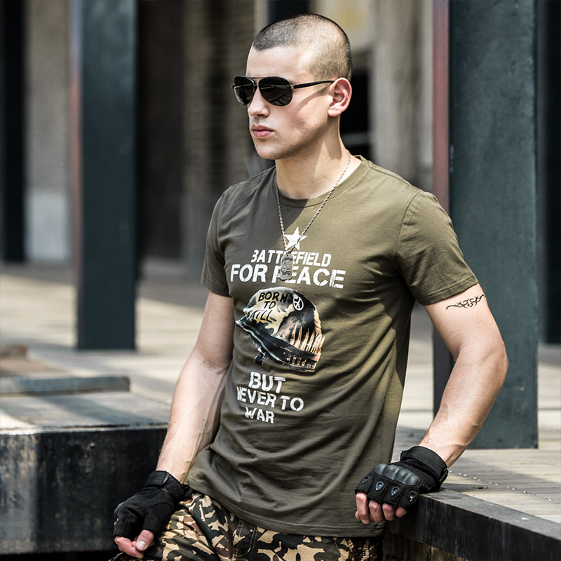 简号夏季短袖t恤男圆领修身军旅军迷棉短t型男硬汉短