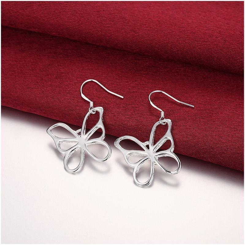 E011Women silver plated earring镀925纯银时尚甜美蝴蝶耳环耳饰