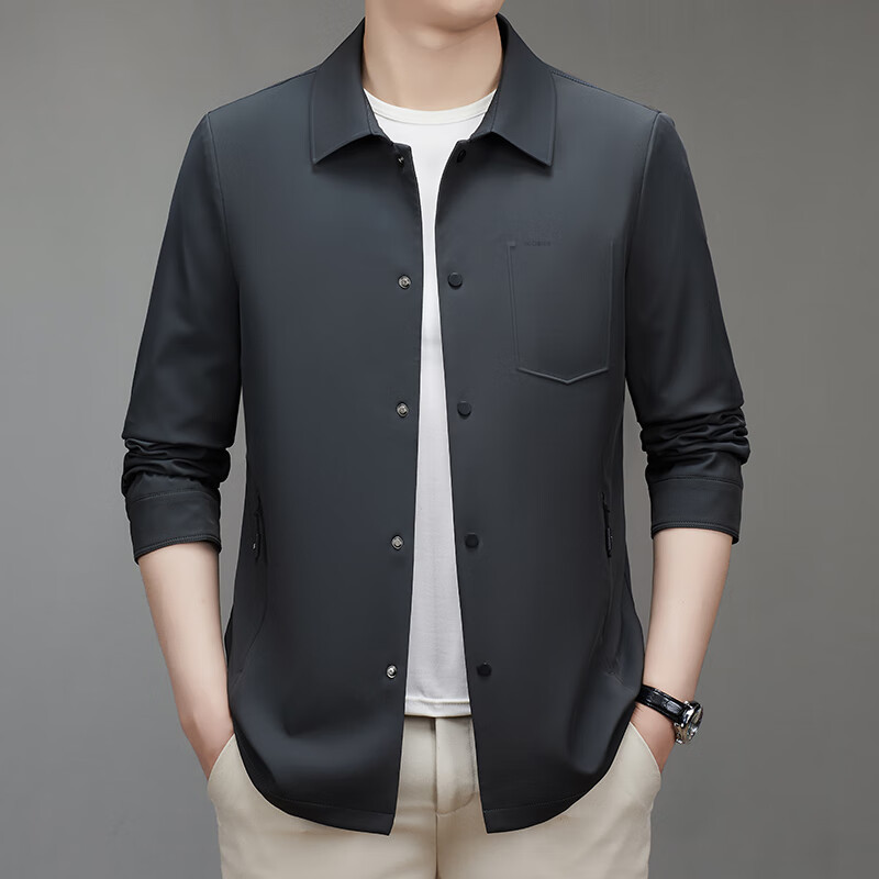 罗蒙夹克男士高端免烫抗皱商务男装上衣春秋薄款外