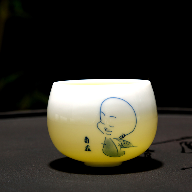 常生源 功夫茶杯 陶瓷品茗杯 手绘茶具套装 单杯主人杯6款图案各一个 禅心(小和尚)茶杯6只装