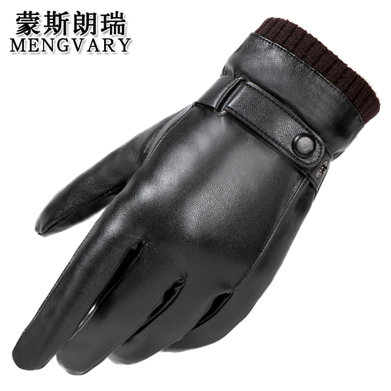 蒙斯朗瑞手套男女秋冬季保暖手套韩版情侣款加绒触屏手套冬户外骑车手套 男款