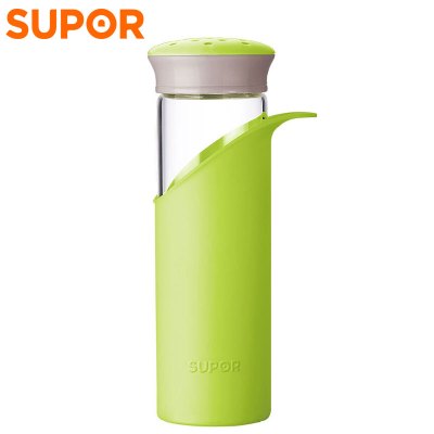 苏泊尔(SUPOR)纤巧耐热玻璃杯KC35AV2 时尚简约健康运动便携出行纤巧硅胶杯套防滑手提水杯学生办公杯子晶韵系列