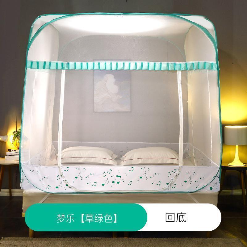 免安装蒙古包蚊帐家用1.5/1.8m床上2米夏季无底可折叠三开加密_99_144 2.0m（6.6英尺）床 梦乐【草绿色】回底