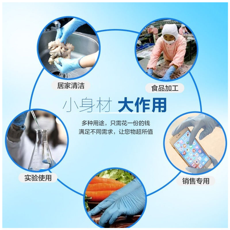 一次性乳胶手套橡胶实验室工业手术家务防油耐酸碱劳保pvc防护|天蓝色10只 M