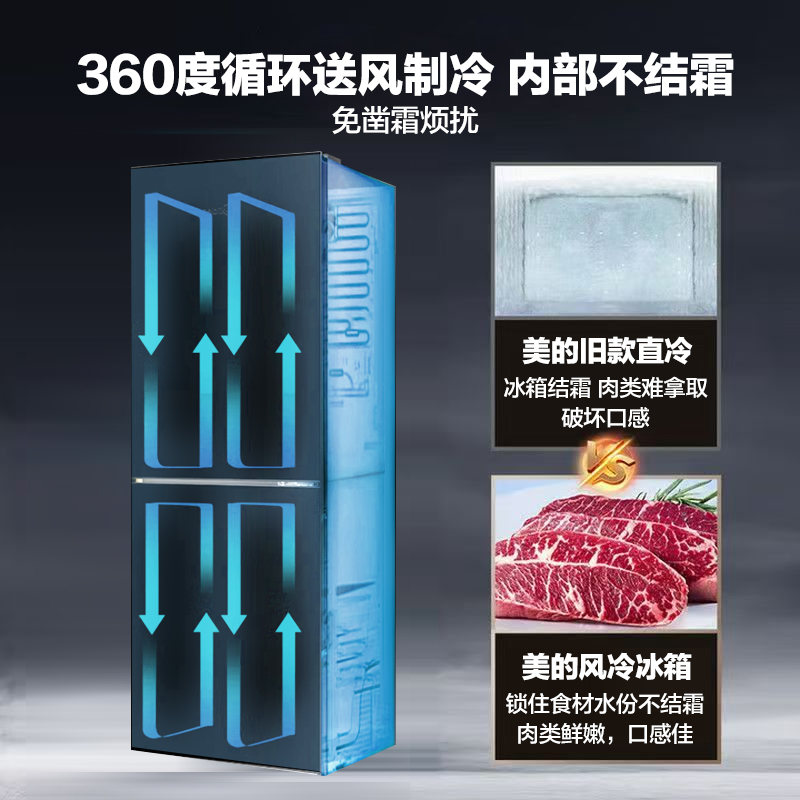 美的(Midea)186升双门双系统双循环风冷无霜节能低噪租房小型迷你家用电冰箱高清大图
