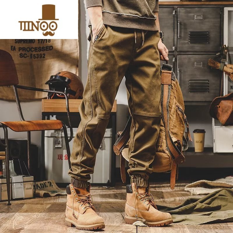 YANXU美式复古工装裤子男宽松直筒男士户外休闲裤潮牌阔腿束脚裤高清大图