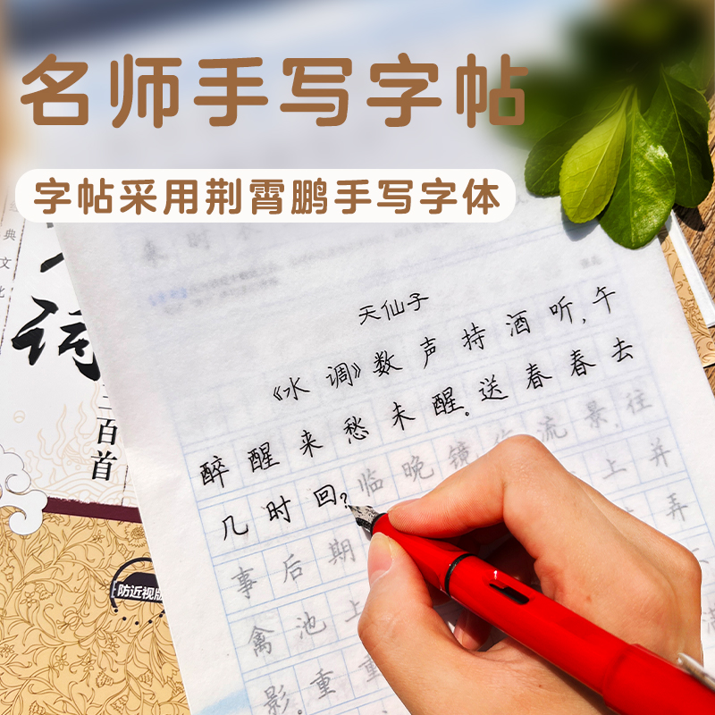 宋词三百首楷行双体+硬笔书法作品纸 [正版]字帖楷书行楷字帖荆霄鹏楷行双体成人初学者唐诗宋词三百首硬笔书法练字帖临摹描红高清大图