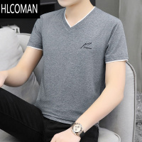 HLCOMAN男士t恤短袖2025新款时尚v领潮牌半袖丅上衣服夏季体恤衫夏装
