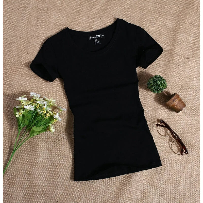 怡品堂女士t恤 短袖t恤女装桖血v领土丅贴身体恤修身紧身半截袖夏季上