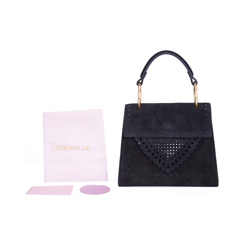可西奈尔(COCCINELLE)B14LACE系列女士牛皮绒面单肩斜挎包E1C10557701黑色001