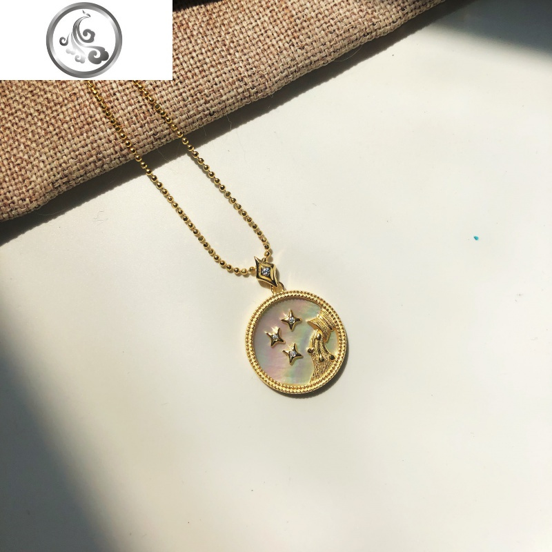 纯银镀金七彩天然贝母星座钱币项链锁骨链复古小众coin JiMi高清大图