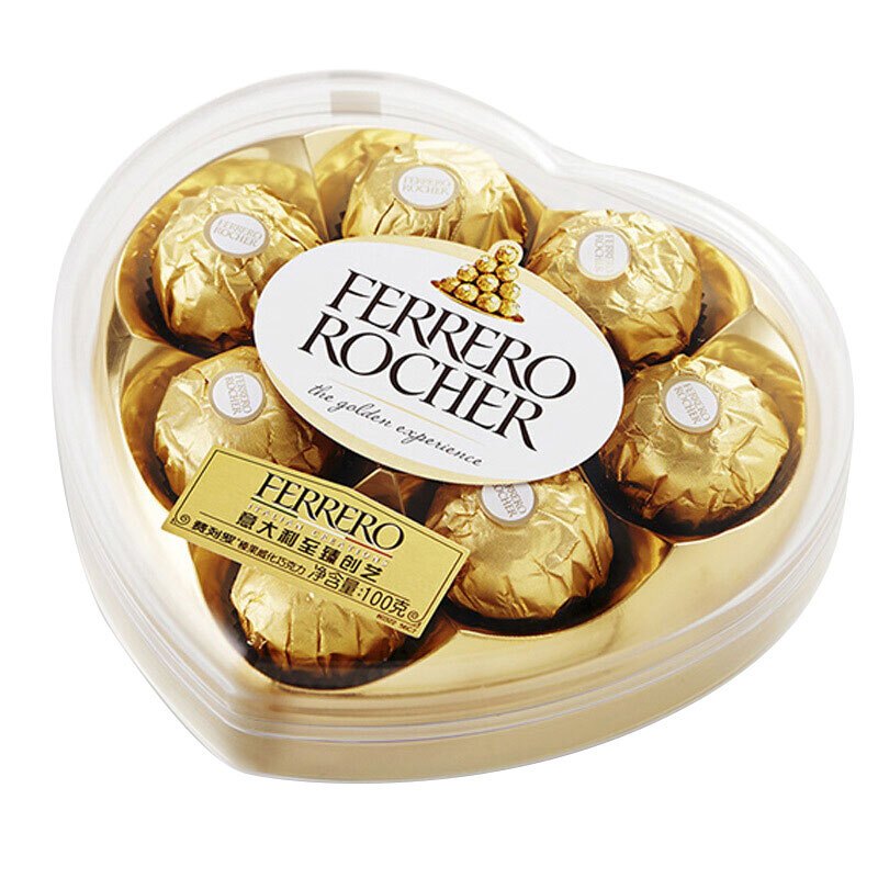 费列罗(Ferrero Rocher)榛果威化糖果巧克力 婚庆喜糖零食 情人节表白礼物 8粒心形礼盒装100g