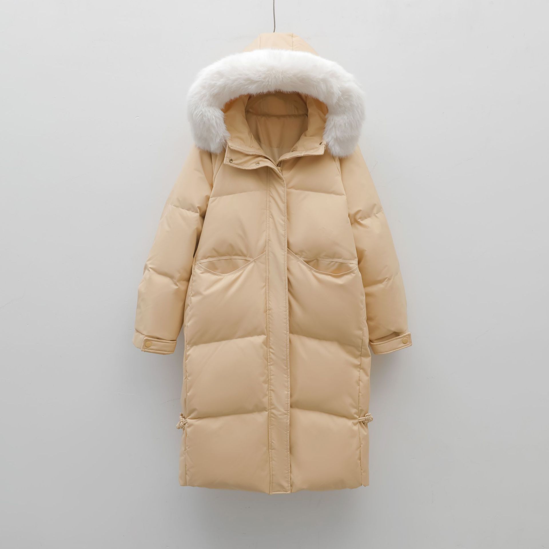 90白鸭绒新国标新款冬季保暖大毛领休闲宽松羽绒服女外套高清大图