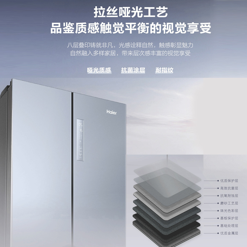 海尔(Haier)405升多门超薄嵌入冰箱 99.9%抗菌率涂层 三档变温 DEO净味 BCD-405WBPZU1