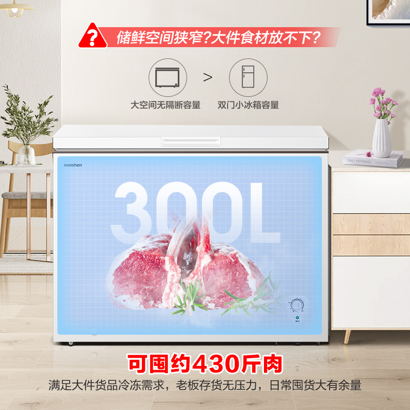 容声(Ronshen)300升家用商用卧式大冷冻柜冷藏冷冻转换大容量 一级能效 国补(珍珠白)BD/BC-300ZMSM高清大图