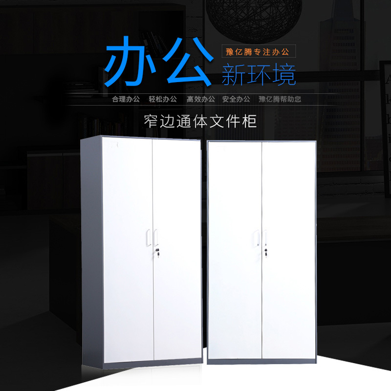 豫亿腾窄边套色钢制加厚办公文件柜铁皮柜财务凭证资料柜档案柜玻璃储物书柜带锁抽屉可定制窄边通体文件柜
