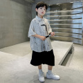 男童夏装套装2026新款儿童短袖汉服风男孩唐装夏季两件套演出服潮 150cm 图片色