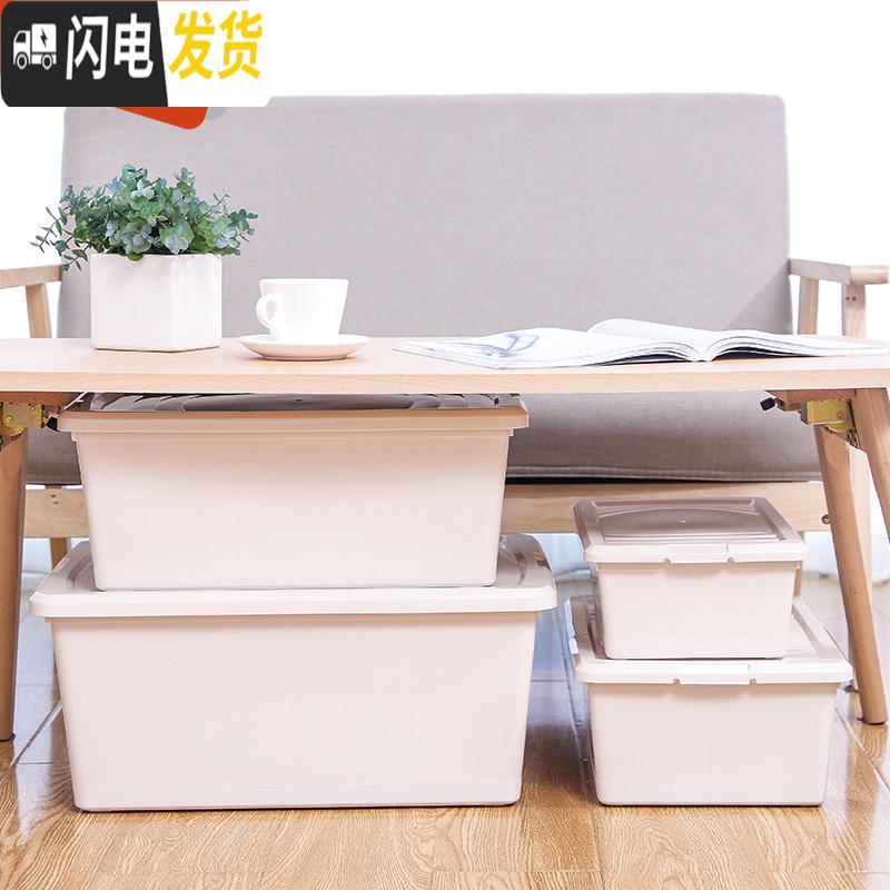三维工匠塑料收纳箱家用加厚带盖杂物收纳盒扁平床底整理箱卧室储物高清大图