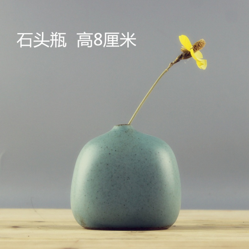 陶瓷汝窑蓝色复古禅意小花瓶茶道创意小花插家居装饰品摆件 三维工匠 石头瓶(高8厘米)高清大图
