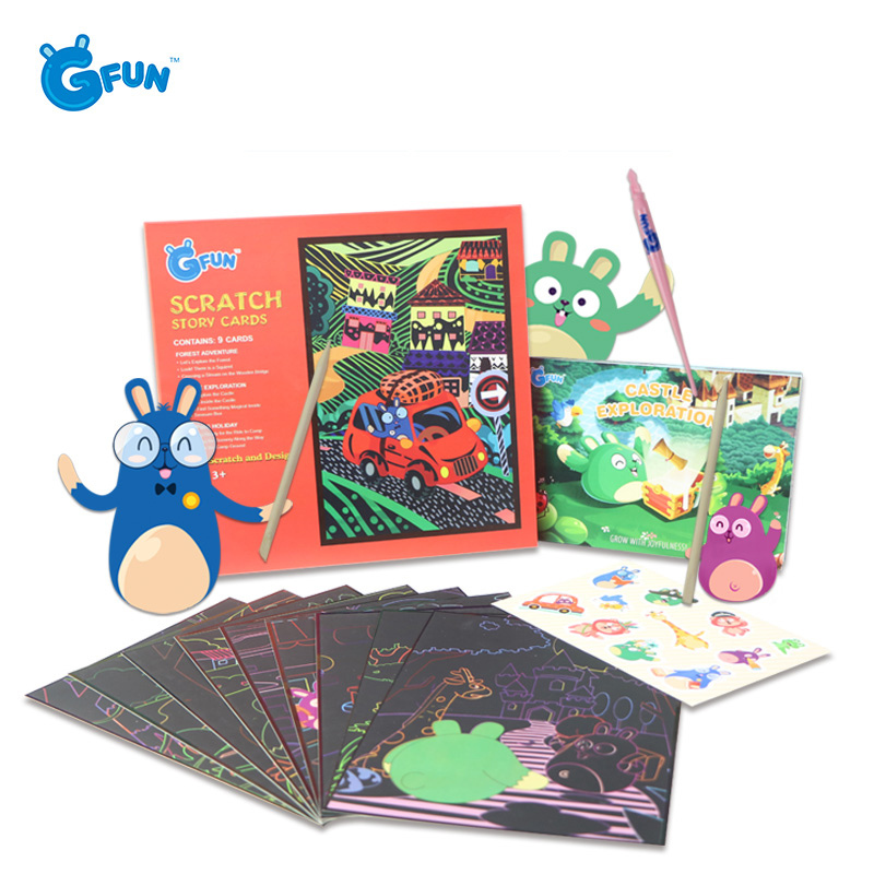 GFUN儿童创意刮画纸炫彩实木刮刮画 DIY创作绘画工具 益智绘画玩具3岁以上儿童玩具1.2含刮刮纸+白纸卡+实木+塑料