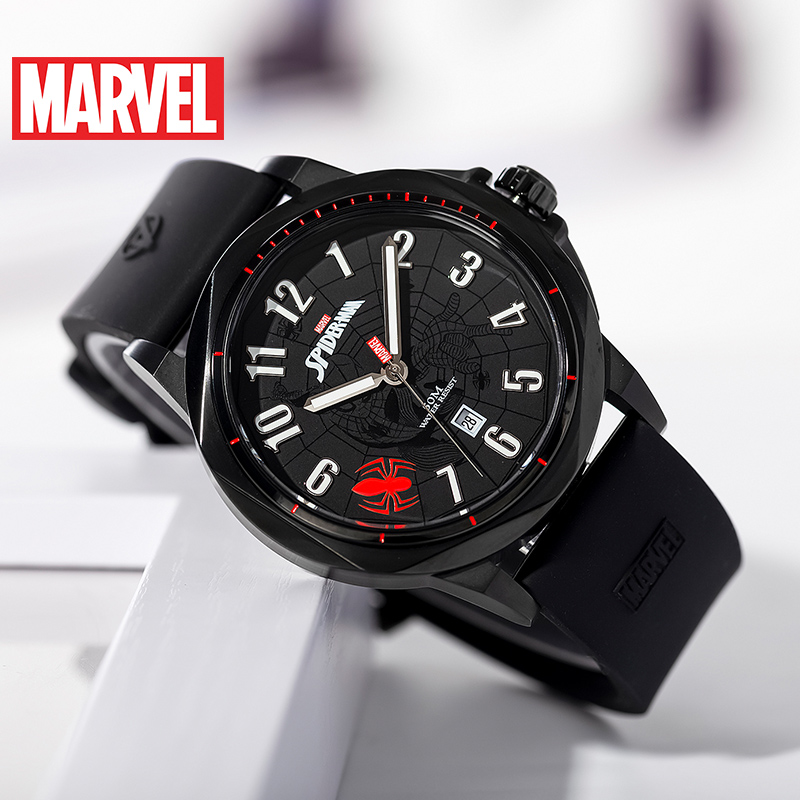 漫威（MARVEL）手表男 防水男士手表 石英表 氟橡胶表带 夜光日历蜘蛛侠同款