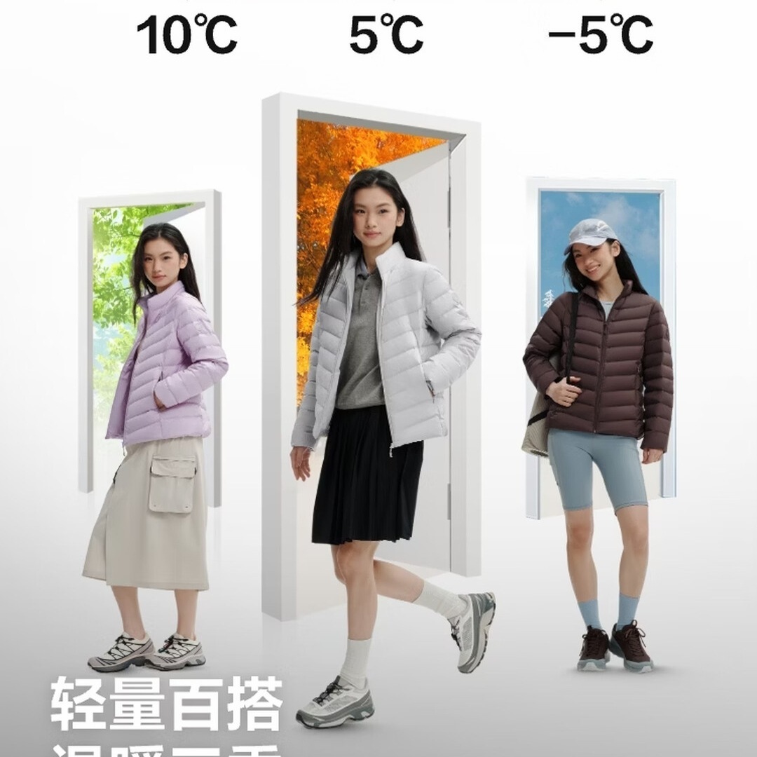 波司登(BOSIDENG)女士轻薄羽绒服短款立领排骨条百搭外套B260135006 格雷灰爱心压花 尺码180高清大图