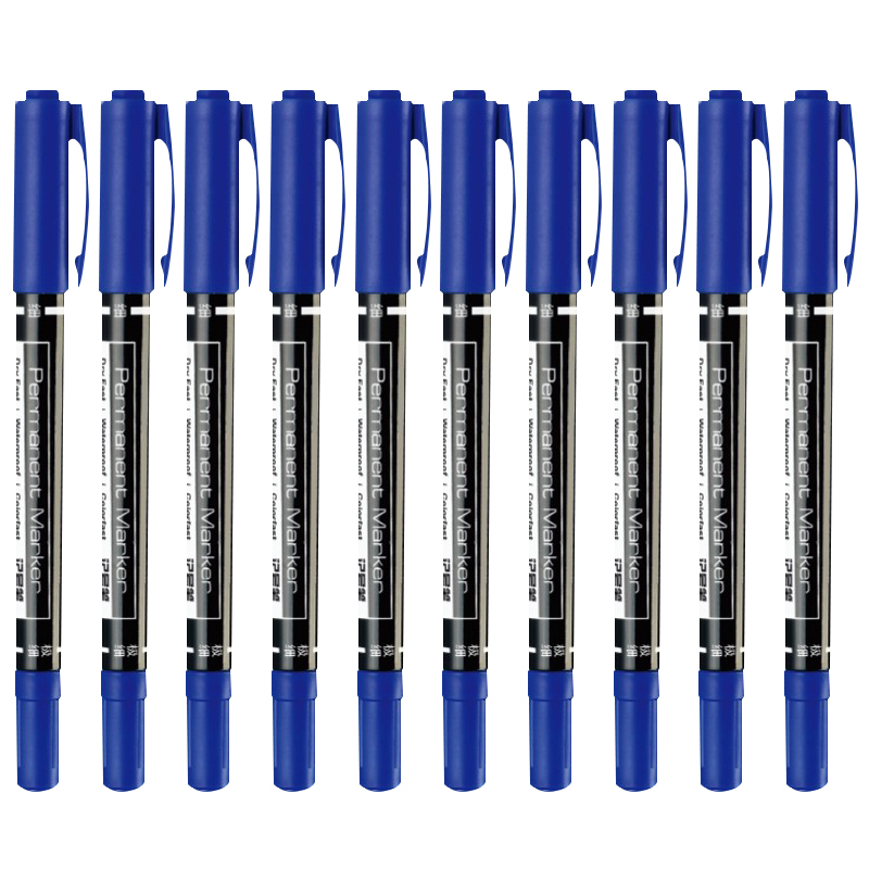 得力(deli)6824记号笔黑色小双头粗细油性美术勾线笔美术专用蓝红色