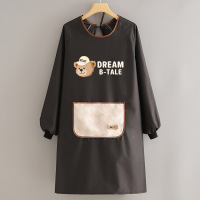 长袖罩衣女厨房专用围裙家用防水防油护衣卡通2024新款冬季工作服3759A 长袖防水擦手兜【DR熊皮粉】